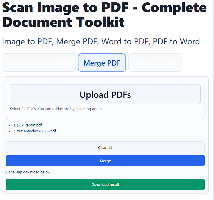 Scan image to pdf and Merge Files with PDF Merger Online